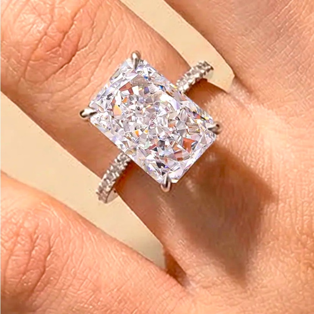 Maxine of Hollywood Silver Pave Cushion-Cut Solitaire Ring